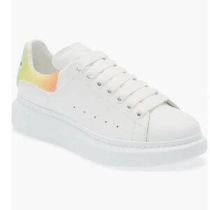 NIB $850 Alexander McQueen Oversized Low Top Platform Sneaker, white/multi -38.5